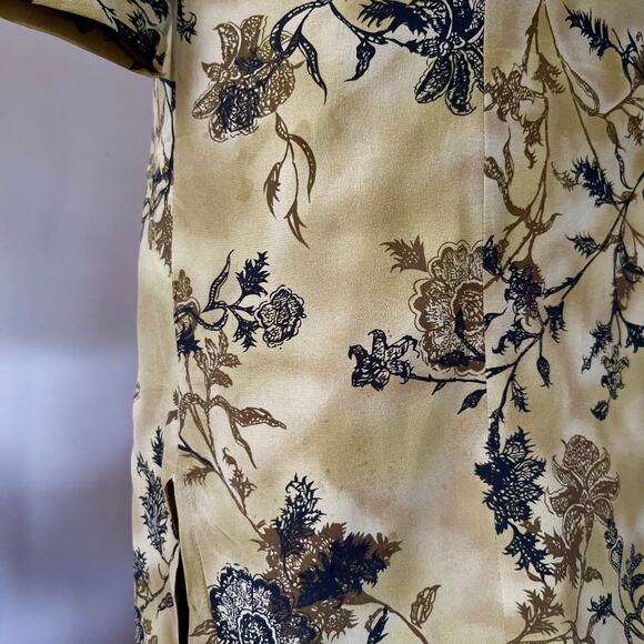 Vintage 90s Green Black Floral Silk Midi Dress Long Sleeve Grunge // Size XS 0 - Picture 6 of 6